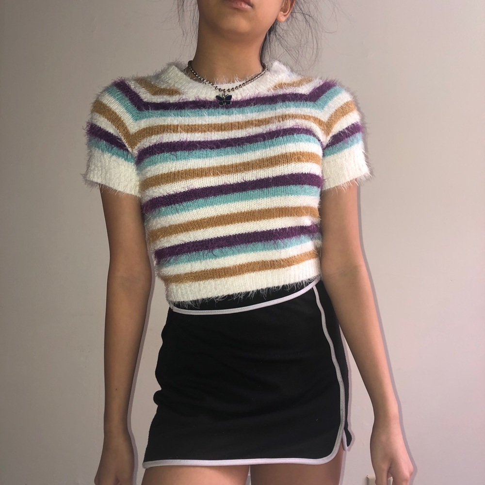 Y2K Striped Fluffy Top